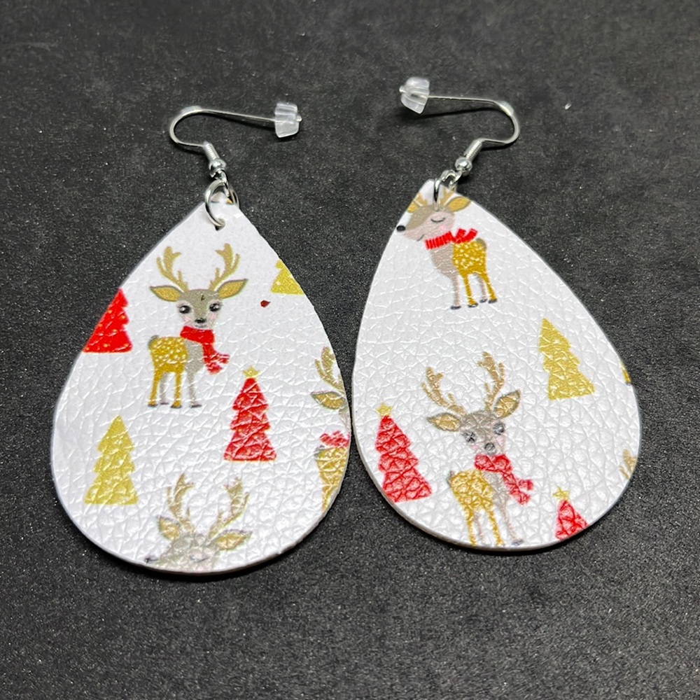 Earrings Christmas reindeer‎ vegan leather
